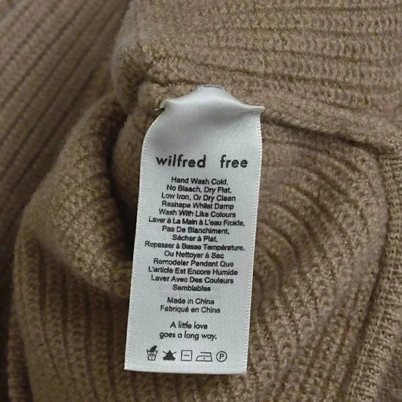 Aritzia Wilfred Free Lolan Sweater Cropped Oversized Merino Wool Brown Tan Small - Picture 10 of 11